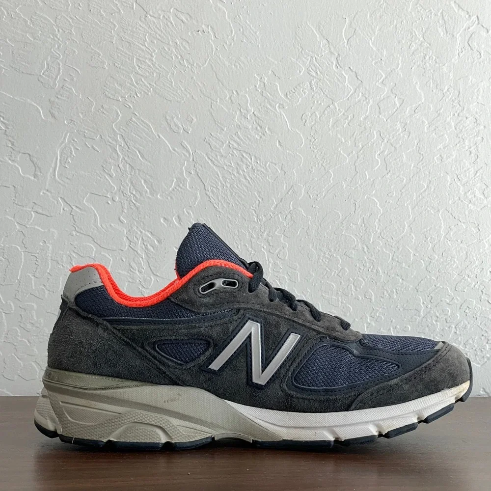 New Balance 990 v4 Womens 8.5 Navy/Orange Suede Comfort Trainers made in USA‎
